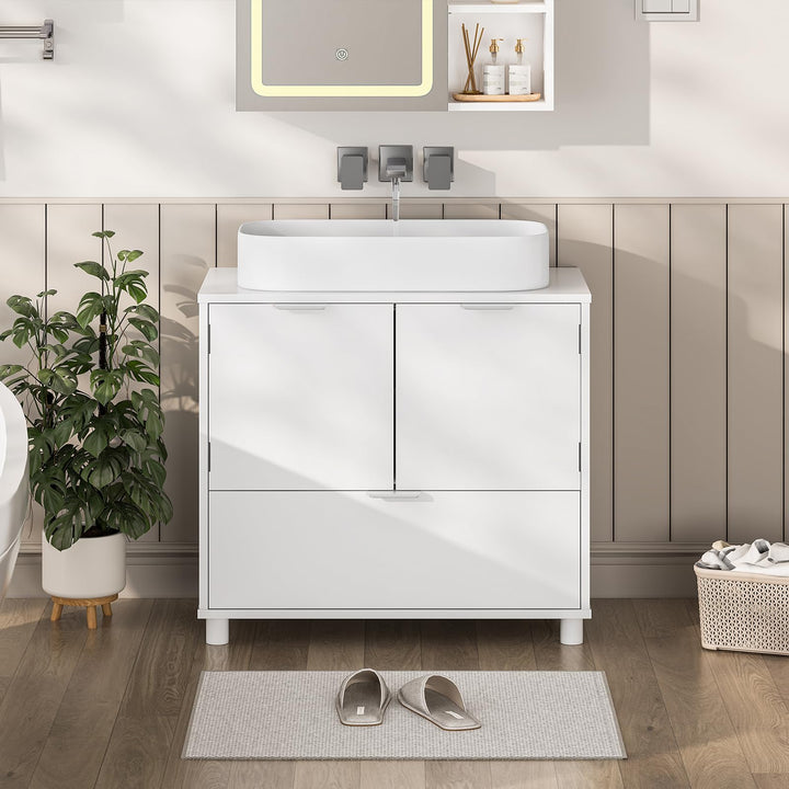 Waschbeckenunterschrank Weiss MDF 2 Tueren Schublade 60x30x60 cm - Bild 9