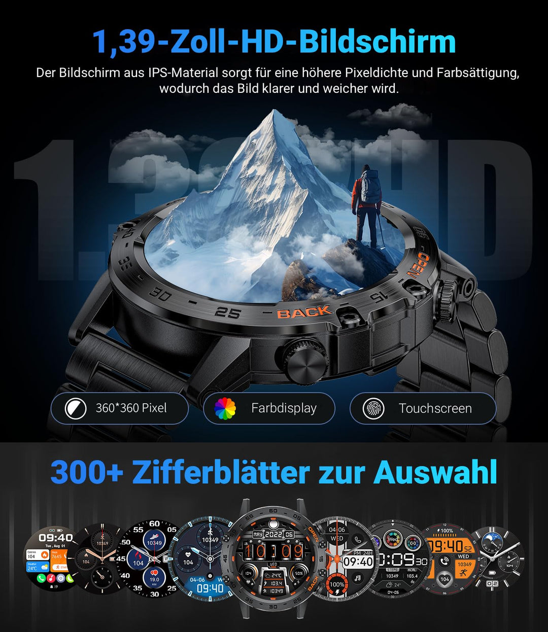 Smartwatch mit Telefonfunktion 1,39 Zoll 111 Sportmodi IP67 Herren - Bild 2
