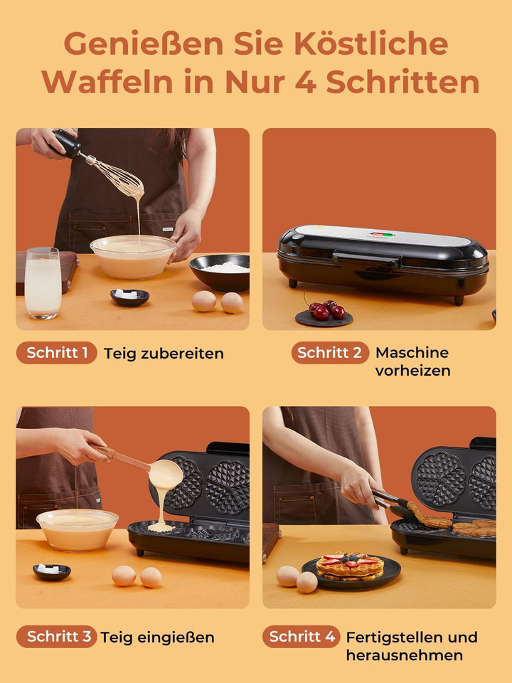 Herzwaffeleisen 3 Backflächen 1200W für 15 Waffeln Party &amp; Familie - Bild 7