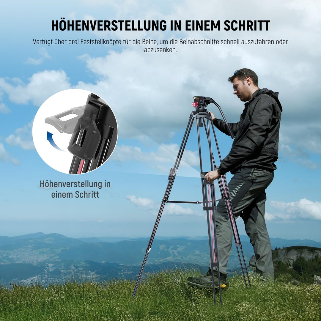 Kamerastativ 2m Aluminium mit Fluidkopf und Schnellwechselplatte - Bild 3