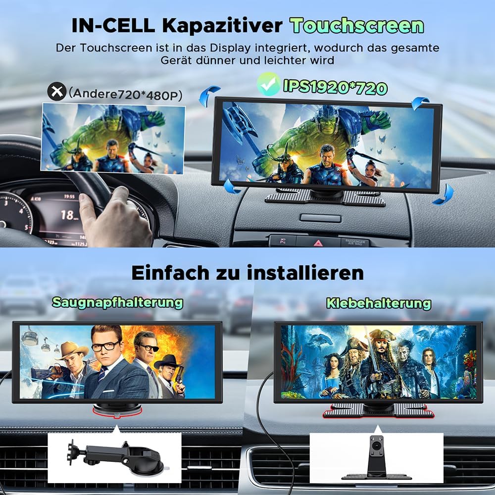 CarPlay Display 10,25 Zoll Wireless mit Dashcam 2.5K – Android Auto - Bild 8