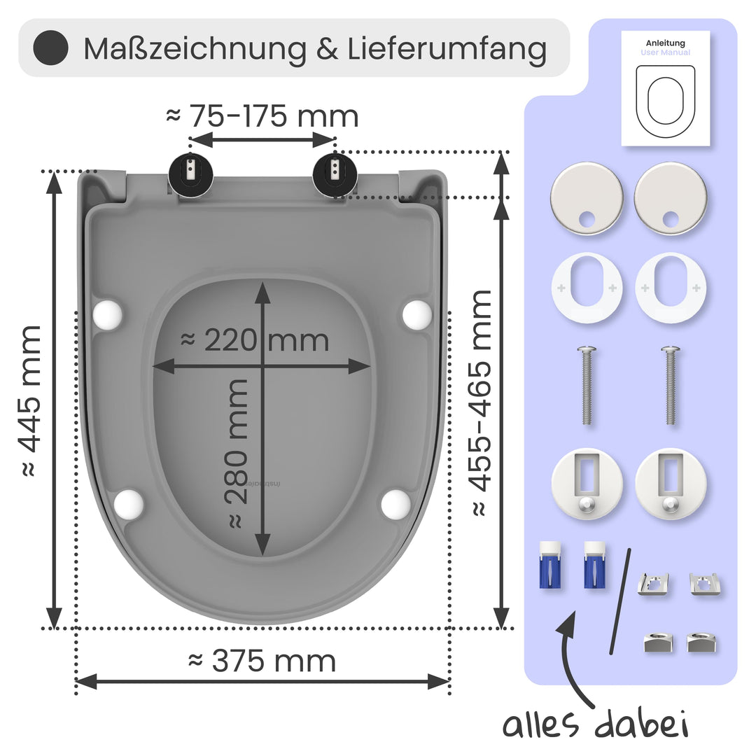 WC-Sitz D-Form Duroplast Manhattan Grau mit Absenkautomatik - Bild 8