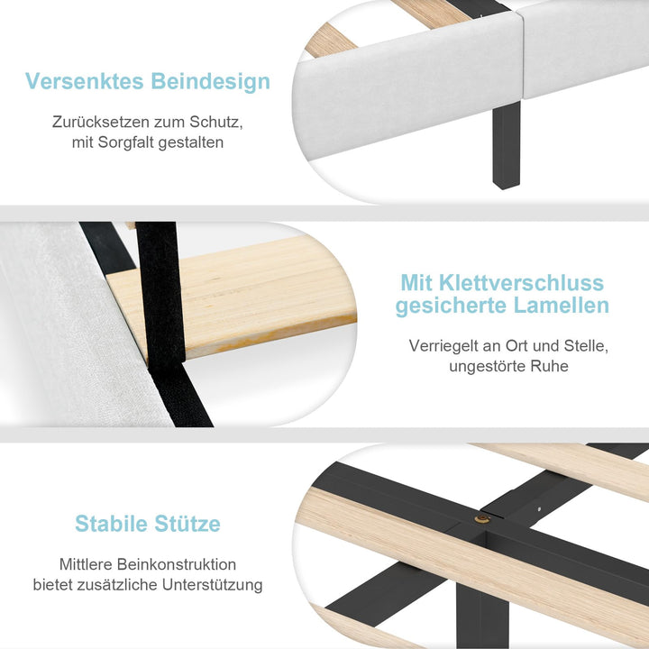 Polsterbett 140x200 cm Leinen gepolstertes Kopfteil mit Stauraum