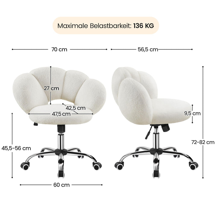 Schreibtischstuhl Wolkenform Bouclé Weiss Höhenverstellbar 136 kg - Bild 3
