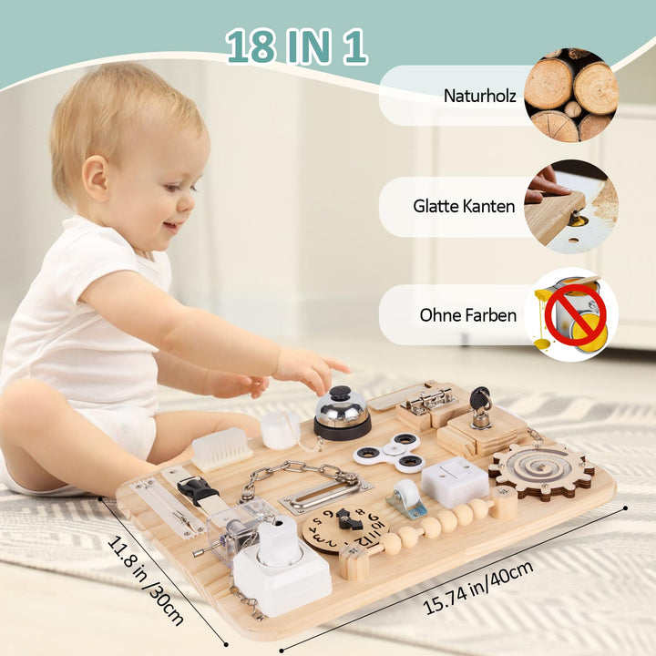 Montessori Busy Board Holz mit 18 Aktivitäten für Kleinkinder - Bild 2