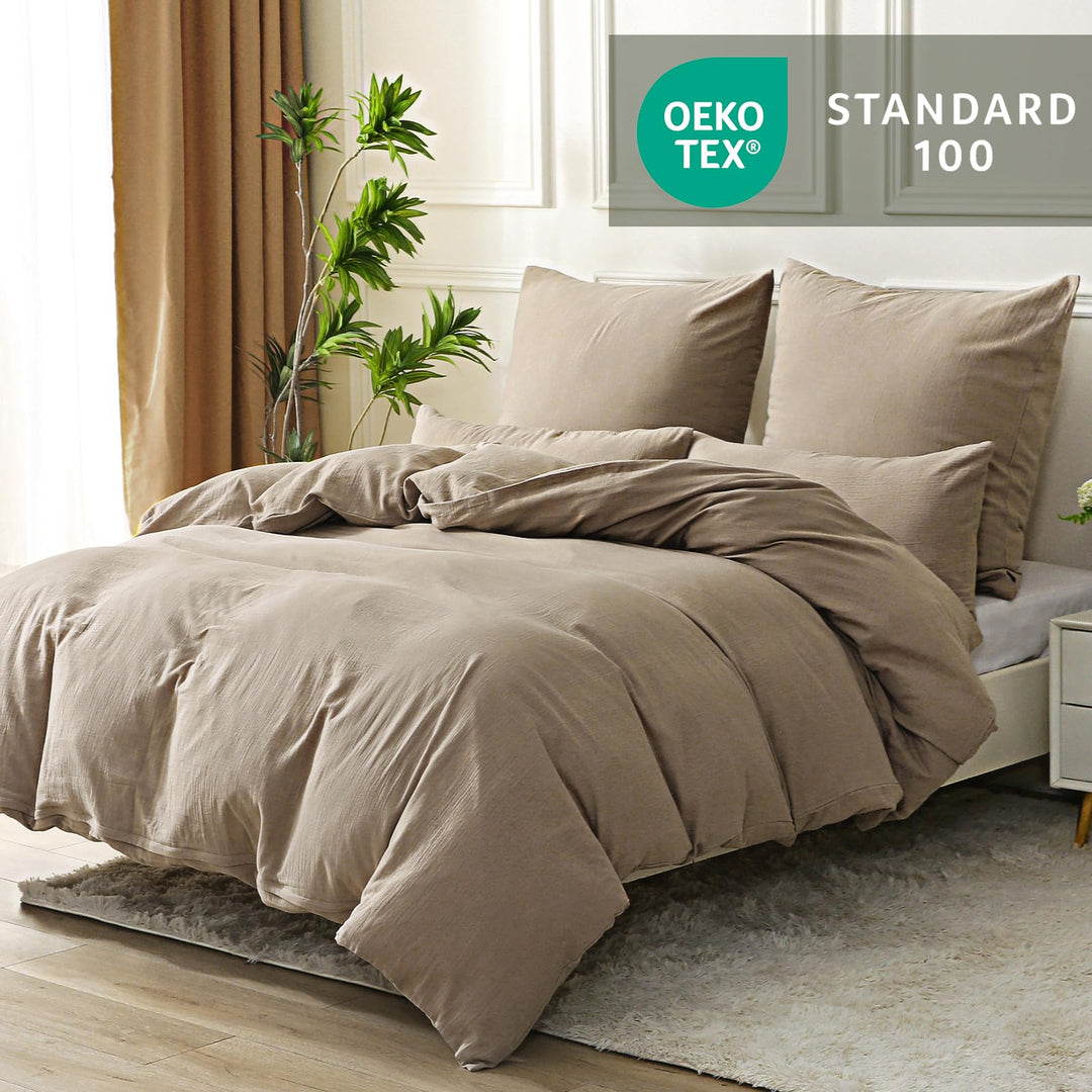 Musselin Bettwäsche 220x240 Baumwolle OEKO-TEX Kaffeebeige - Bild 7