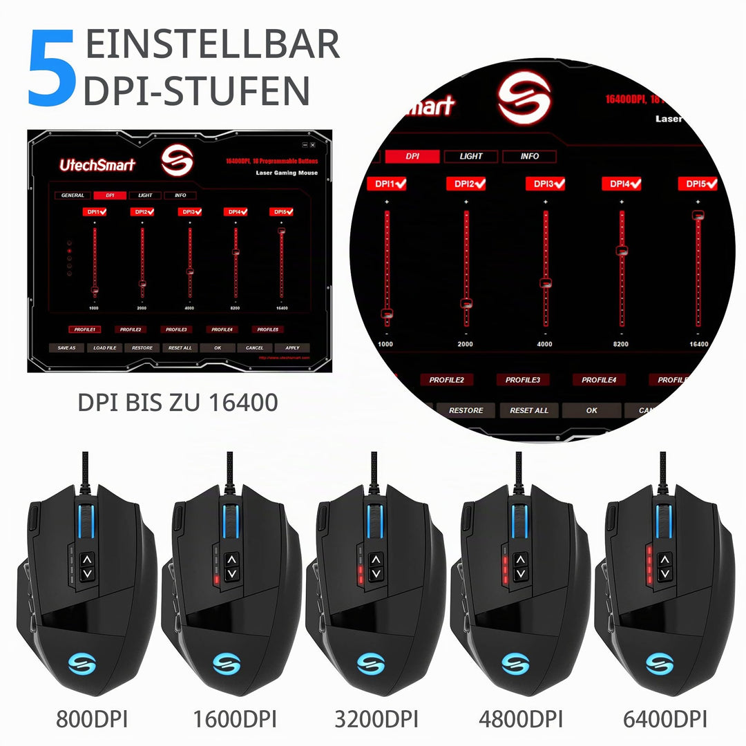 Gaming Maus MMO Laser 16400 DPI 18 Tasten RGB-Beleuchtung - Bild 2