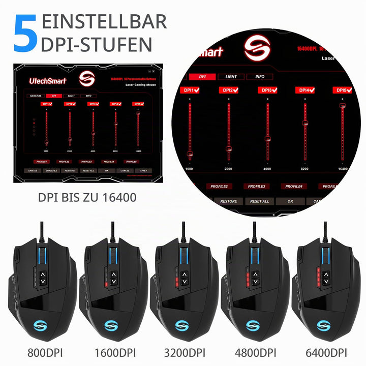 Gaming Maus MMO Laser 16400 DPI 18 Tasten RGB-Beleuchtung - Bild 2
