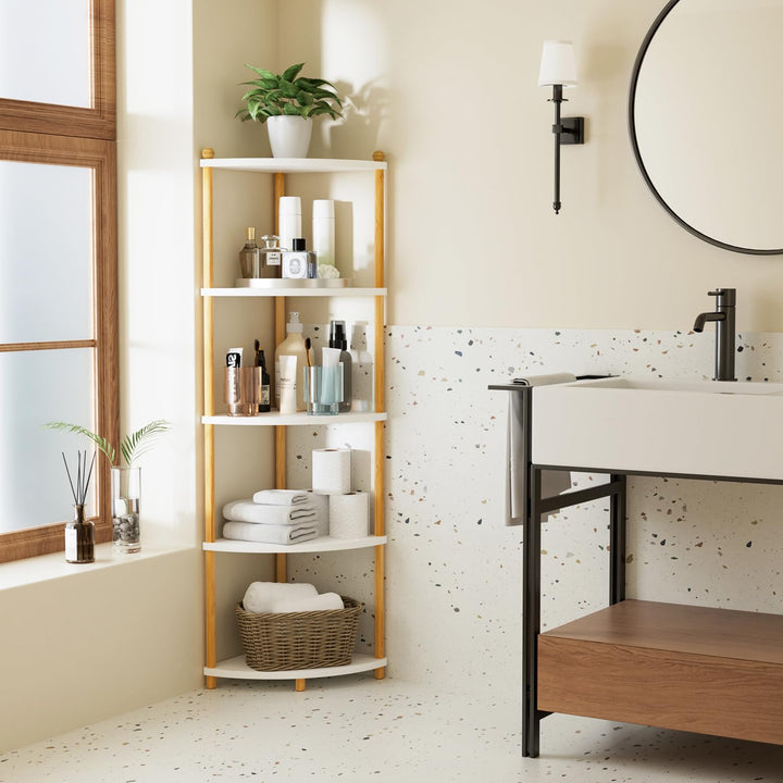 Eckregal Stehend 5 Ebenen 143,5 cm Weiss für Wohnzimmer