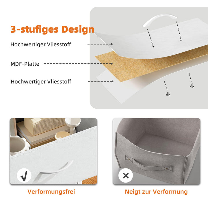 Kommode 5 Stoffschubladen weiss 100 cm breit Schlafzimmer