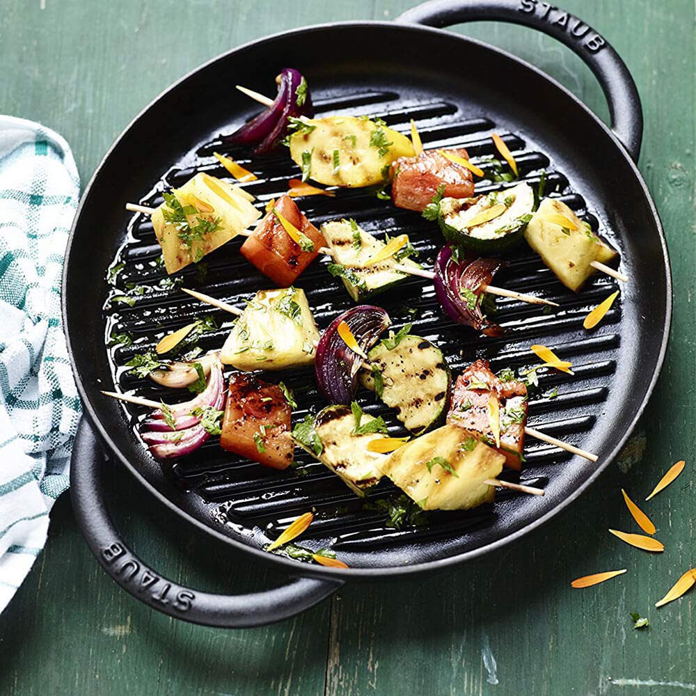 Grillpfanne Gusseisen rund Ø 22 cm mit Seitengriffen schwarz - Bild 3