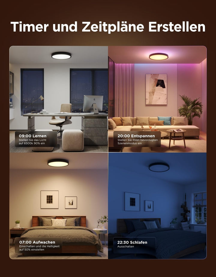 Smart LED Deckenleuchte RGBIC dimmbar 24W 2400lm Ø30cm - Bild 6