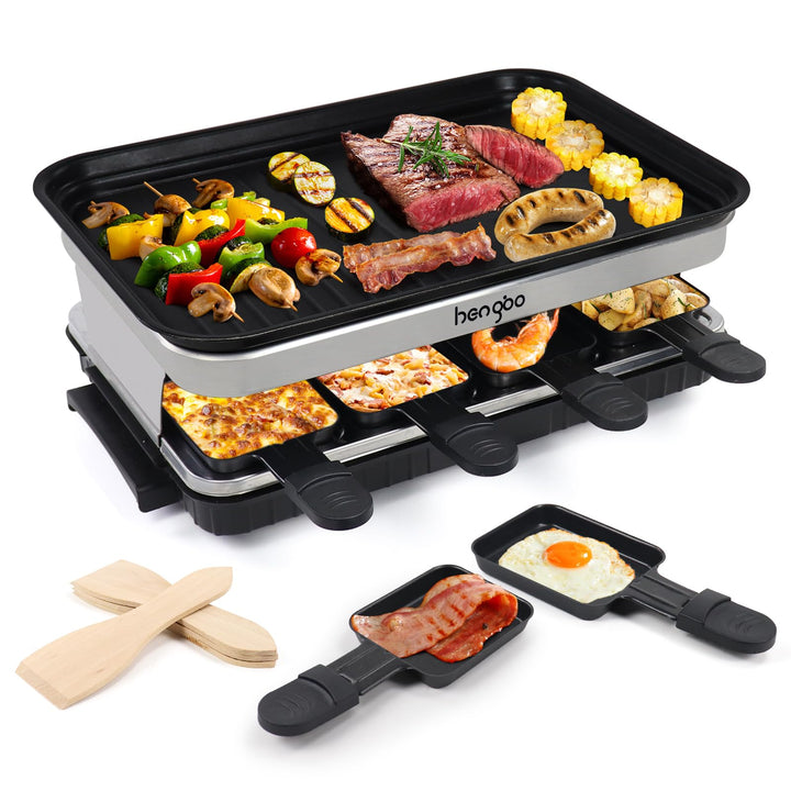 Raclette Grill 8 Pfännchen Antihaft 1500W für 4-8 Personen