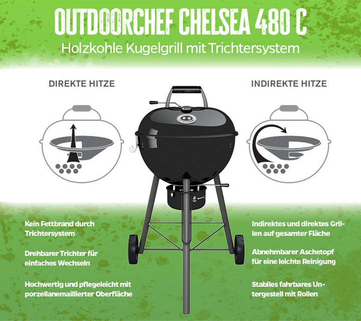 Holzkohle-Kugelgrill 480 C schwarz mit Slide-Trichter &amp; Smoker-Funktion - Bild 2