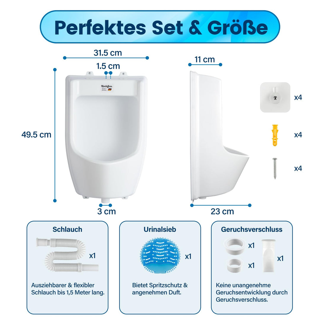 Urinal Wand PVC weiss mit Schlauch, Sieb &amp; Spülanschluss Outdoor - Bild 2