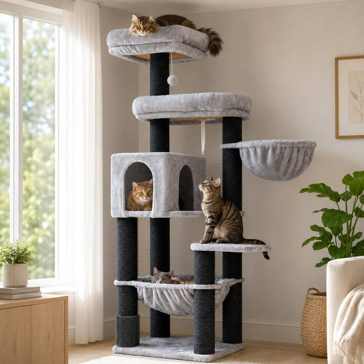 Kratzbaum XXL Sisal 168 cm für grosse Katzen mit Hängematte