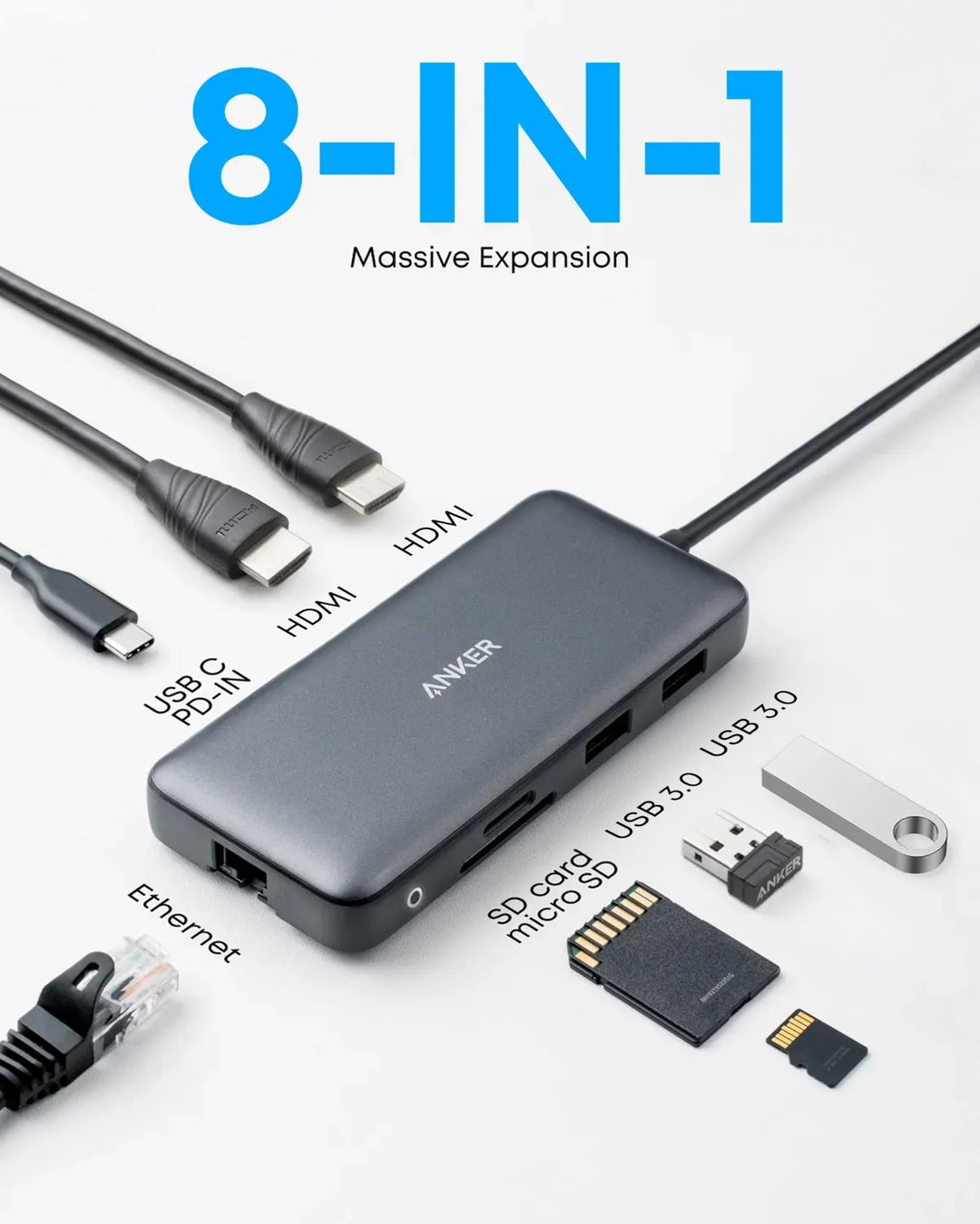 USB-C Hub 8-in-1 Dual 4K HDMI mit Ethernet und 85W PD - Bild 2