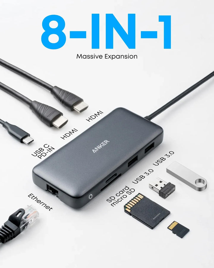 USB-C Hub 8-in-1 Dual 4K HDMI mit Ethernet und 85W PD - Bild 2