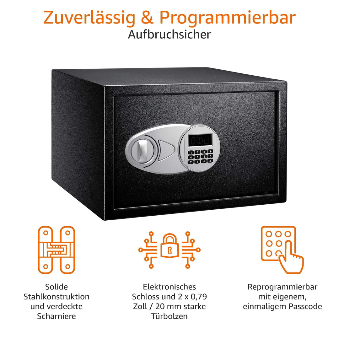 Stahltresor 34 l mit Digitalcode und Notfallschlüssel, Schwarz - Bild 4