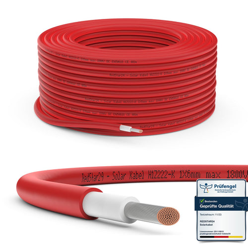 Solarkabel 6mm² Rot 50m TÜV-geprüft UV-beständig für PV-Anlagen