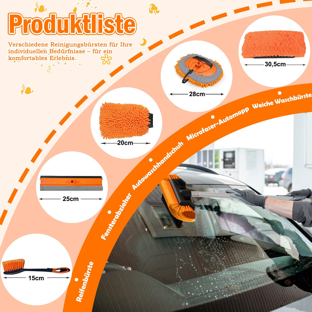 Fahrzeug-Reinigungsset Teleskopstiel 1–3,6 m Mikrofaser 5-teilig - Bild 2