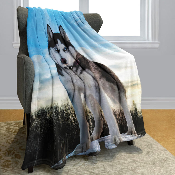 Kuscheldecke Flanell 150x200 cm Husky-Motiv weiss - Bild 2