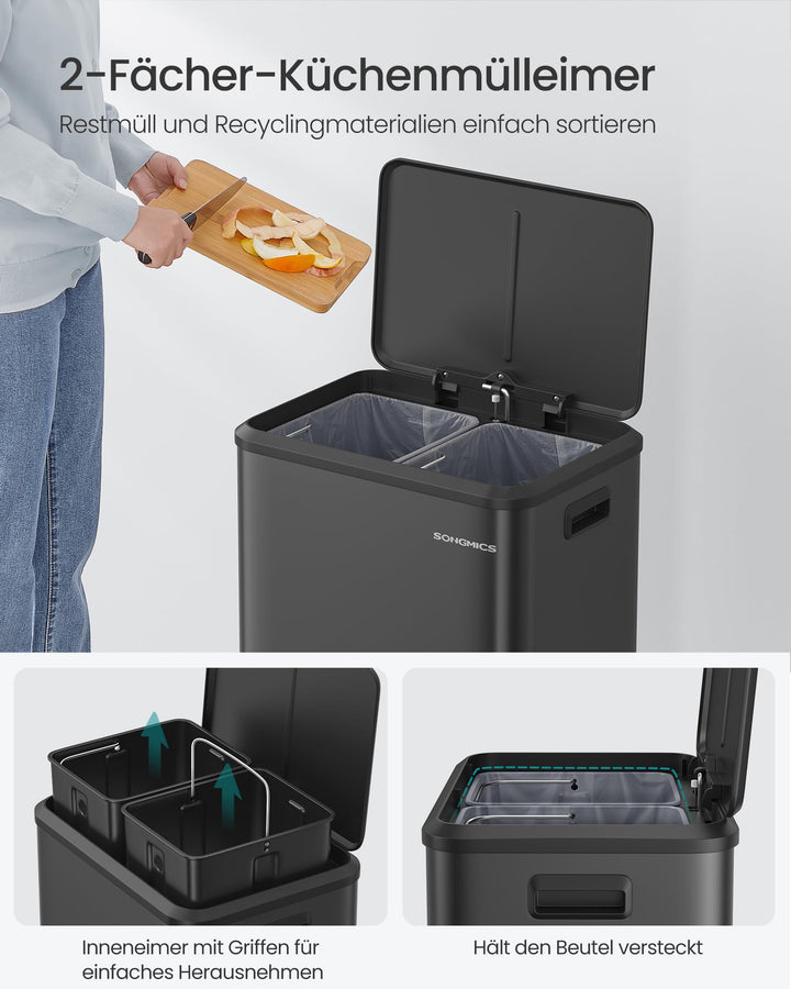 Mülleimer Küche Doppel-Trennsystem 2x15L Stahl mit Pedal - Bild 4
