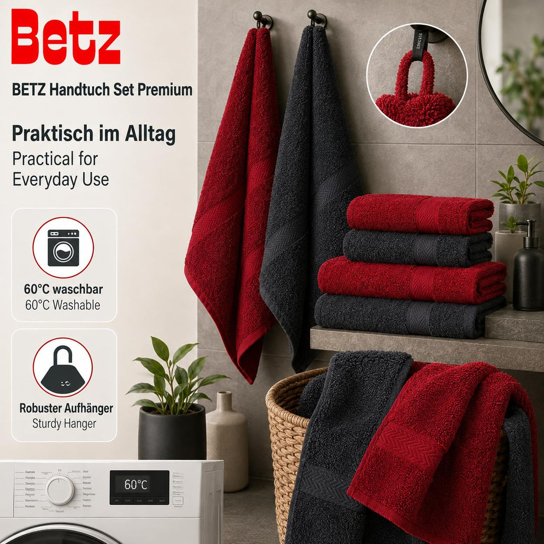 Handtuch-Set 12-teilig 100% Baumwolle 470 g/m² Frottee Rubinrot/Graphit - Bild 6