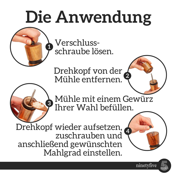 Salz- und Pfeffermühlen Set Akazienholz mit Keramikmahlwerk 21cm - Bild 6