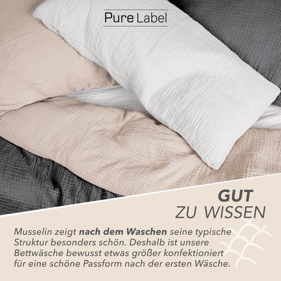 Musselin Bettwäsche 4-teilig Baumwolle 135x200 beige bügelfreie - Bild 3