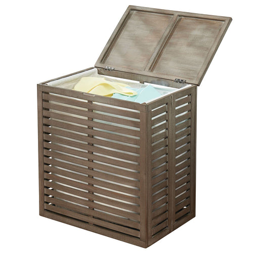 Wäschesortierer Bambus faltbar mit Wäschesack grau 53x35x65cm