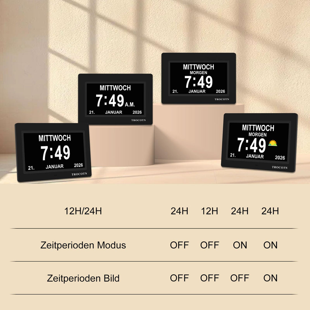 Digitale Tagesuhr Senioren 7 Zoll Grosses Display Wecker Wanduhr - Bild 8