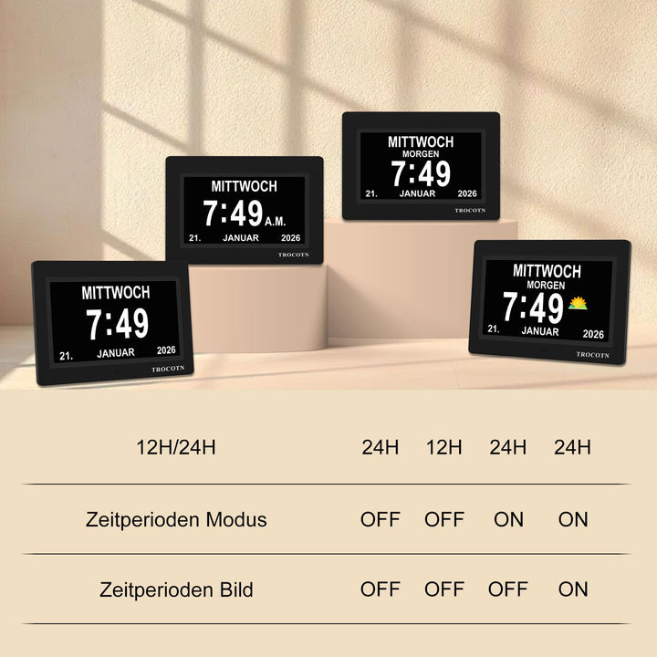 Digitale Tagesuhr Senioren 7 Zoll Grosses Display Wecker Wanduhr - Bild 8
