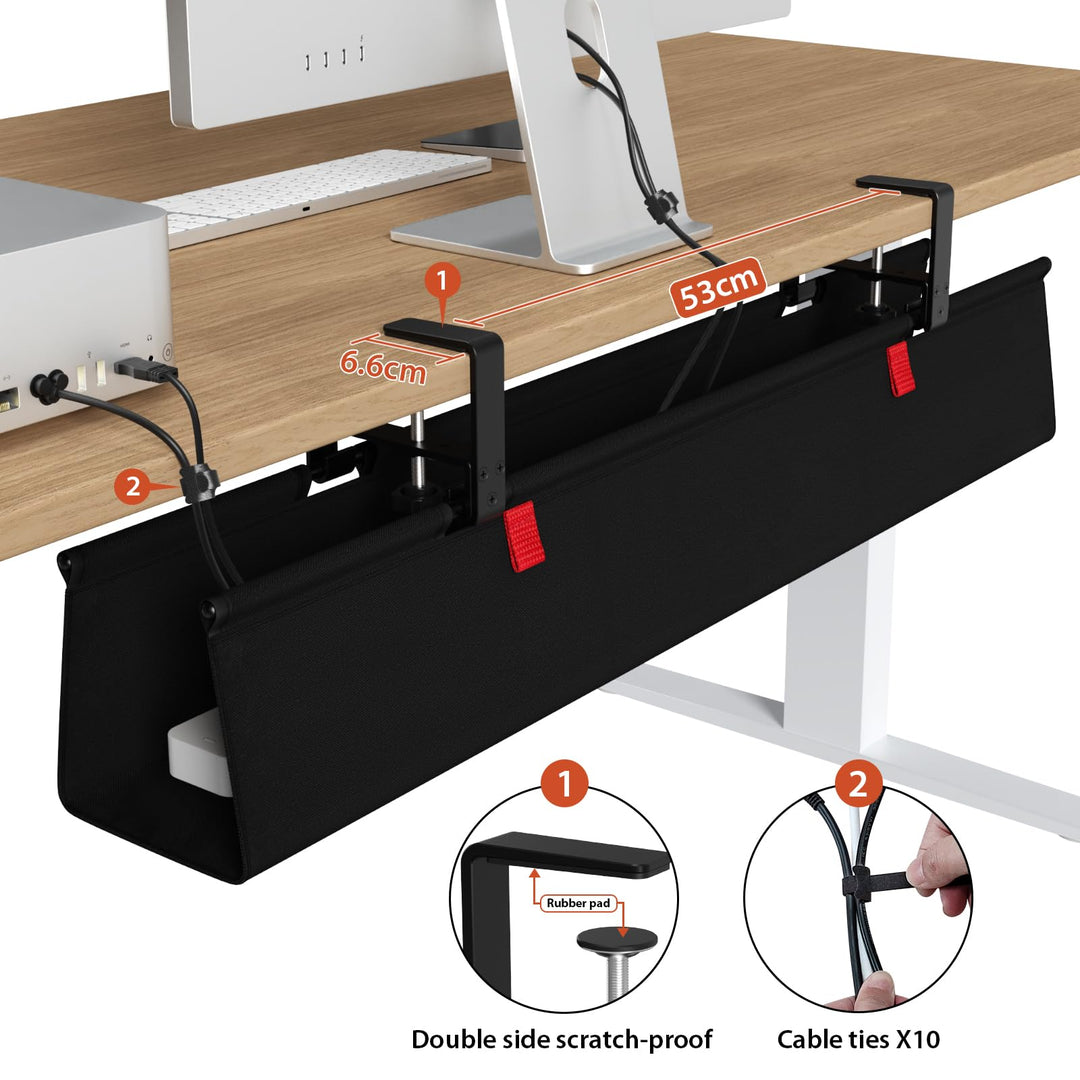 Kabelkanal Schreibtisch 90 cm Oxford-Stoff ohne Bohren, Schwarz - Bild 3