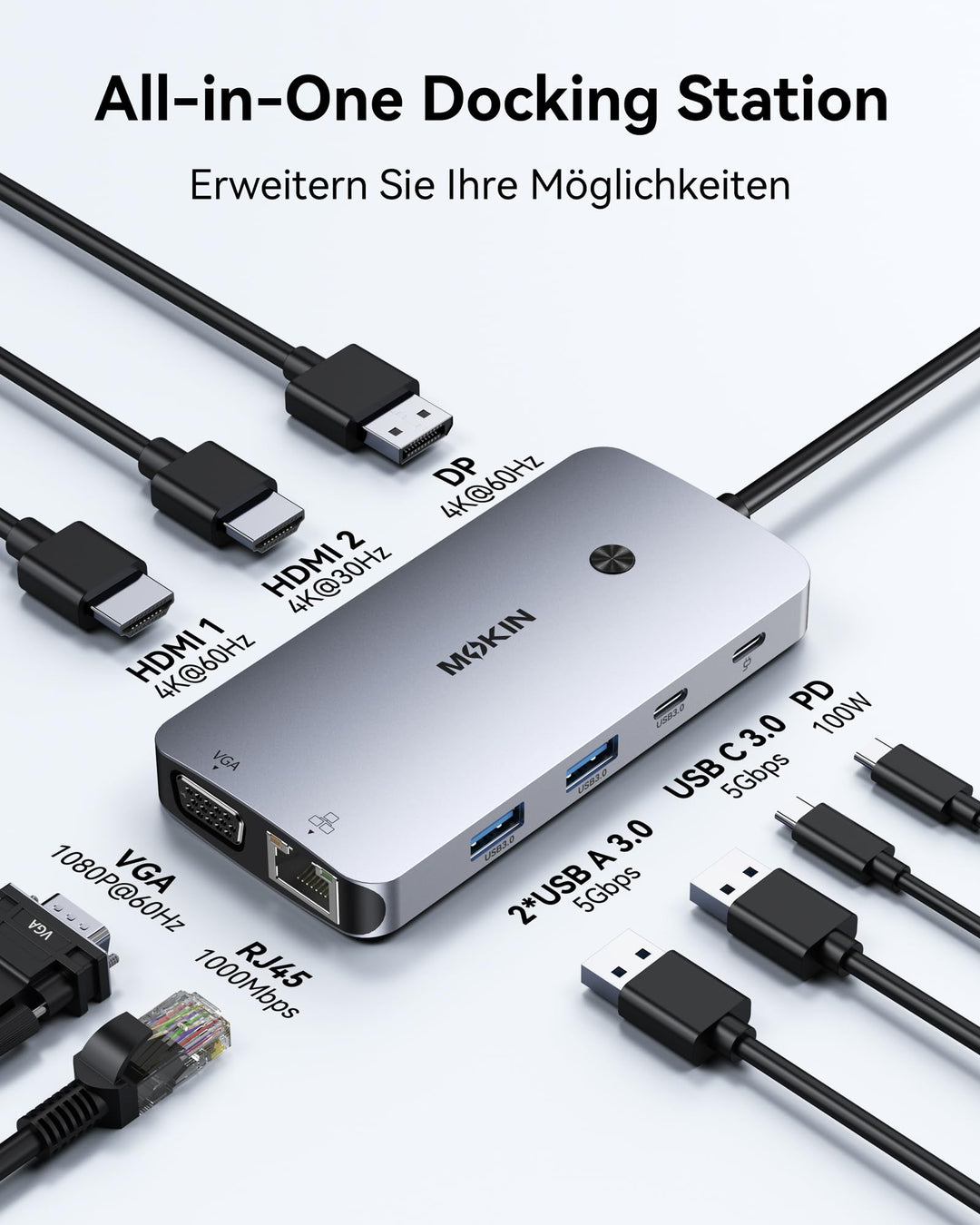 USB-C Docking Station 9-in-1 Triple Display für 2-4 Monitore - Bild 2