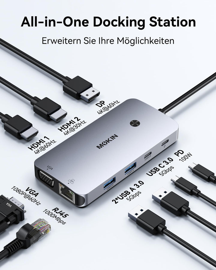 USB-C Docking Station 9-in-1 Triple Display für 2-4 Monitore - Bild 2
