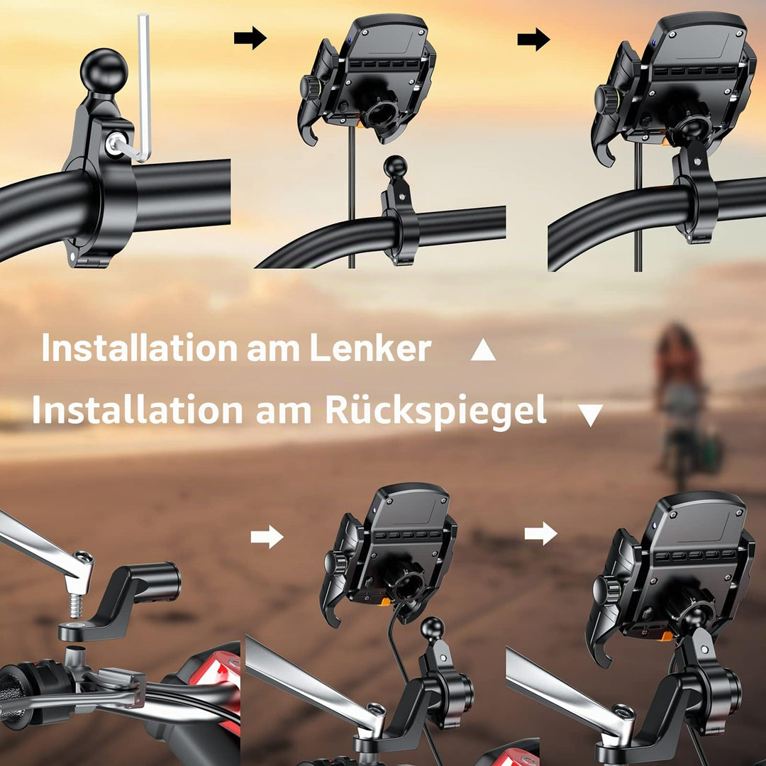 Motorrad Handyhalterung mit 15W Qi Wireless Charger IP66 wasserdicht - Bild 7
