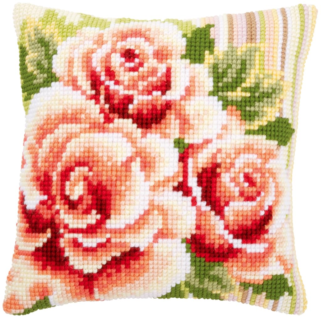 Kreuzstich Stickset Kissen Rosa Rosen vorgedruckt 40x40 cm