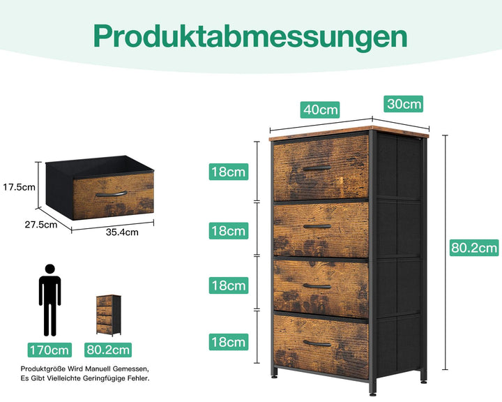 Schmale Kommode mit 4 Stoffschubladen Vintage 40x30x80cm - Bild 3