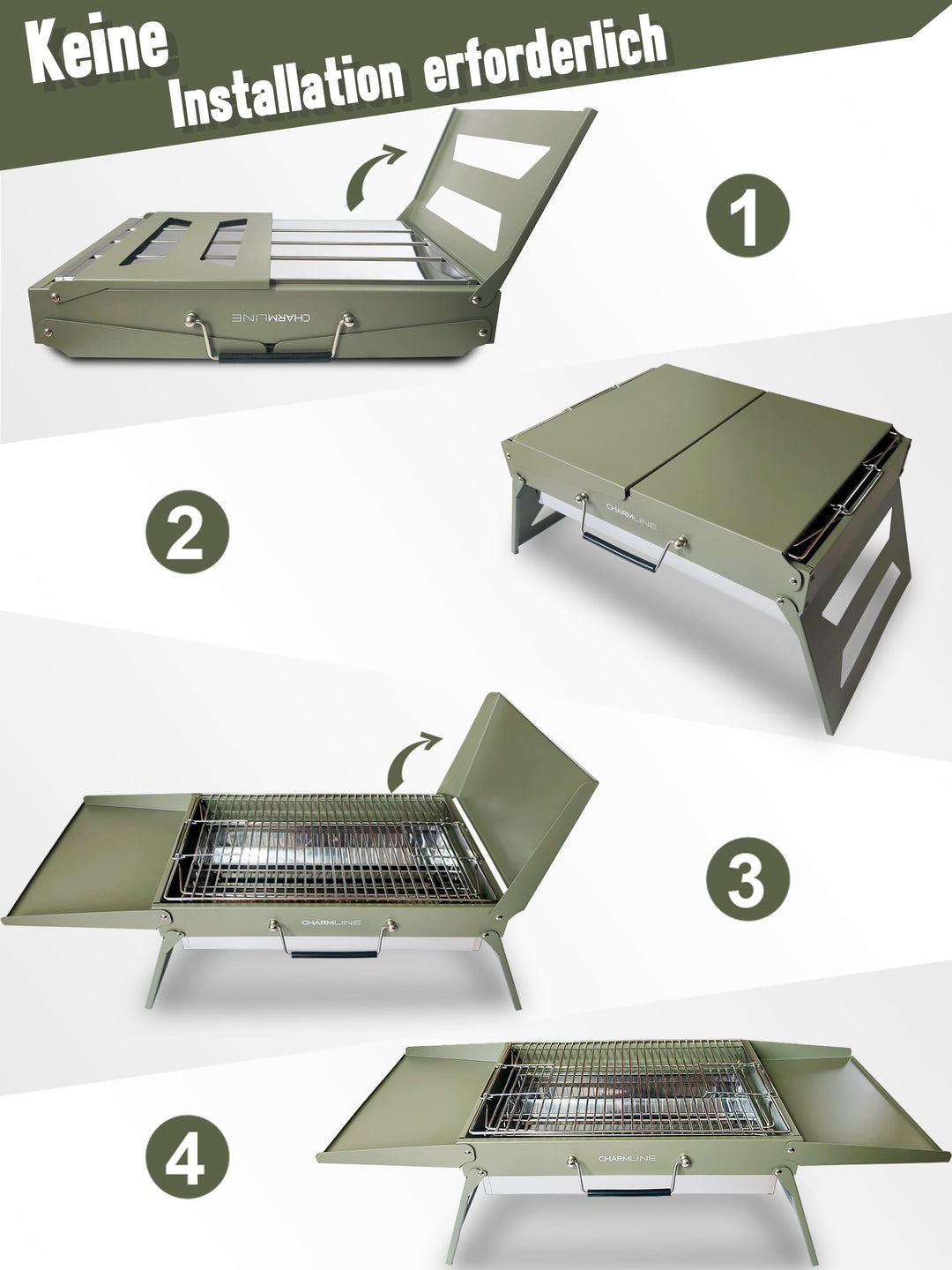 Klappbarer Holzkohlegrill 47x34 cm für 3-5 Personen Camping - Bild 2