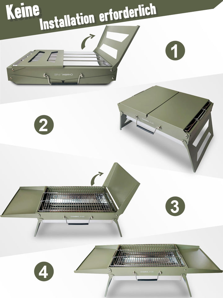 Klappbarer Holzkohlegrill 47x34 cm für 3-5 Personen Camping - Bild 2