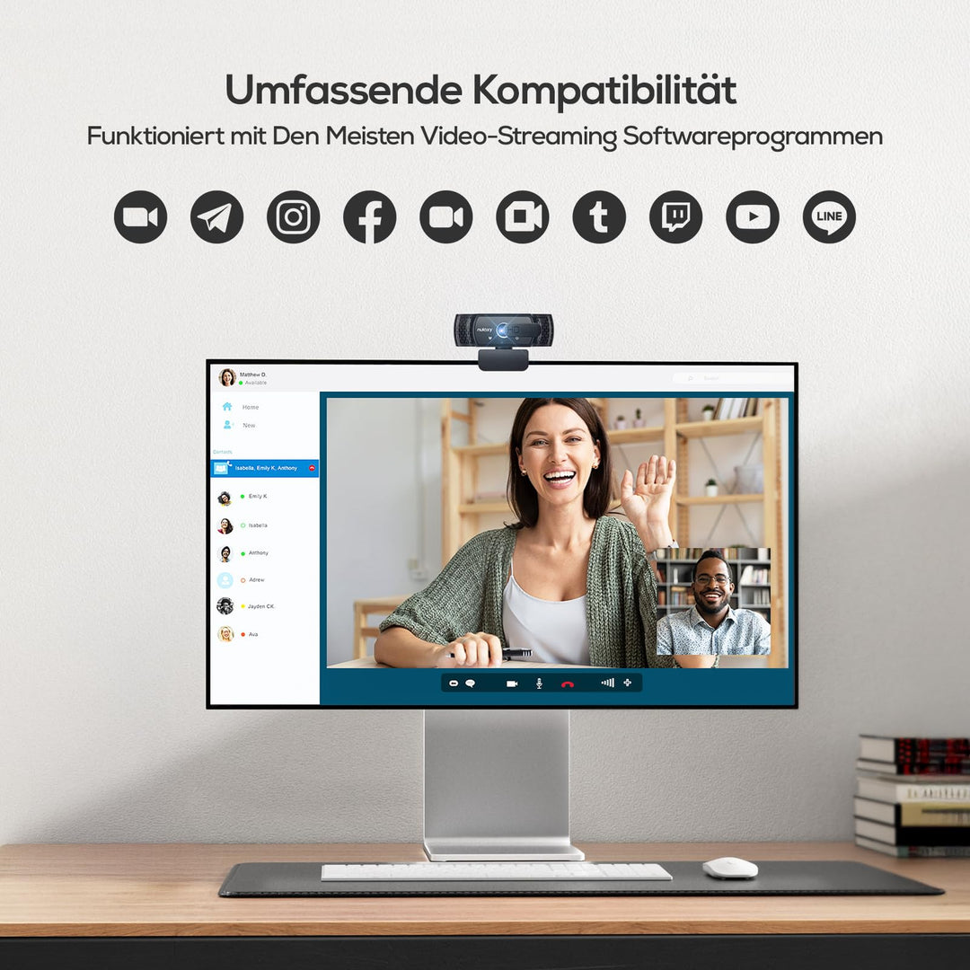 Webcam Full HD 1080P mit Mikrofon und Sichtschutzabdeckung, USB - Bild 8