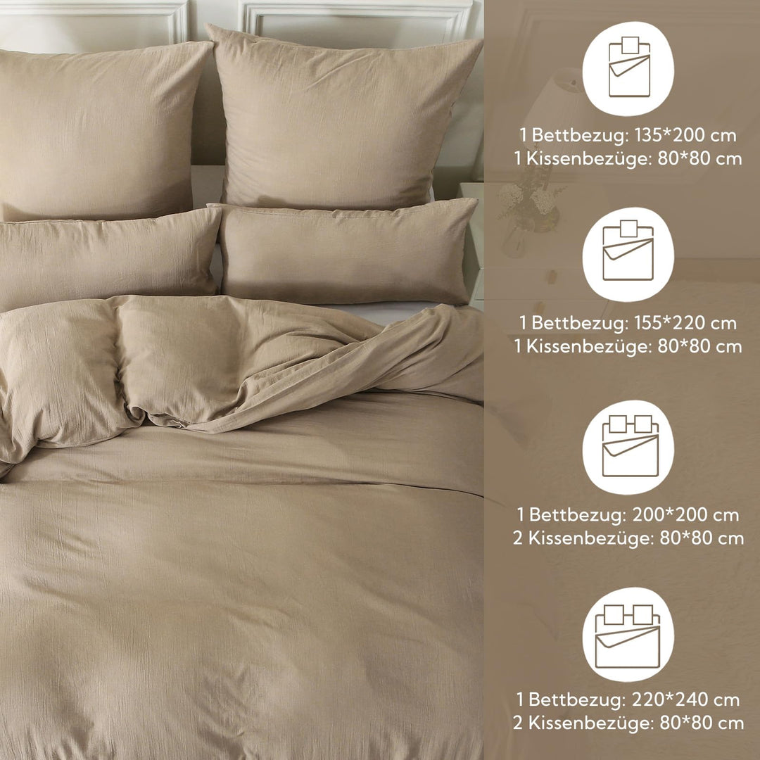 Musselin Bettwäsche 220x240 Baumwolle OEKO-TEX Kaffeebeige - Bild 6