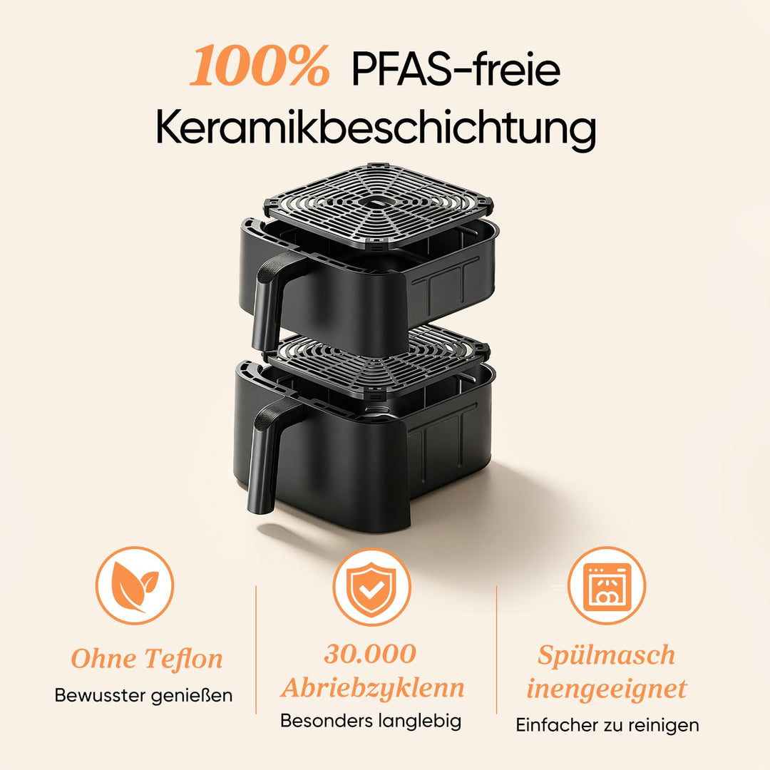 Heissluftfritteuse 10,8L Keramik PFAS-frei mit WLAN &amp; DualBlaze - Bild 2