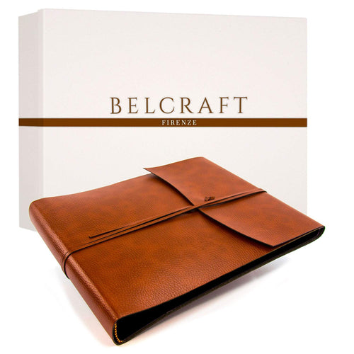 Fotoalbum recyceltes Leder A4 Querformat 30 schwarze Seiten Hellbraun