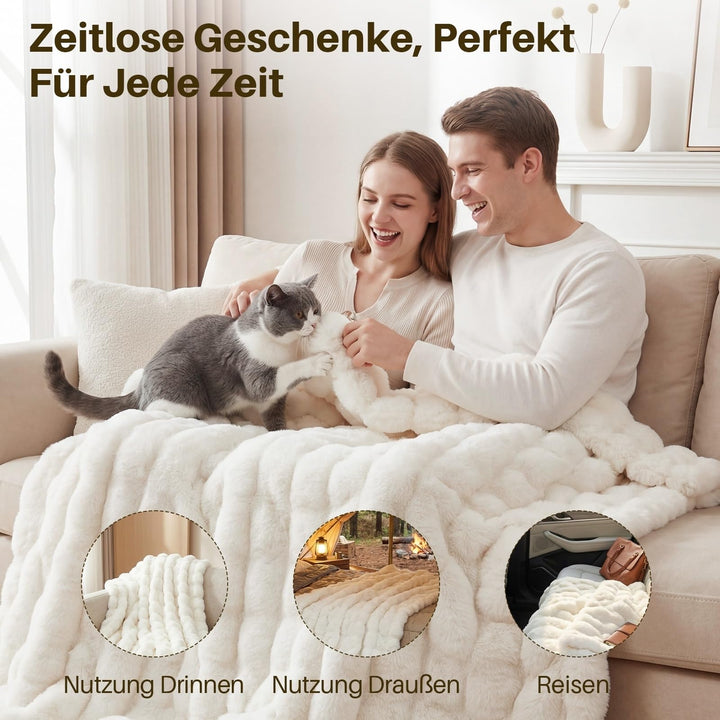 Kuscheldecke Plüsch Flanell 1000 g/m² weiss 180x230 cm für Sofa - Bild 6