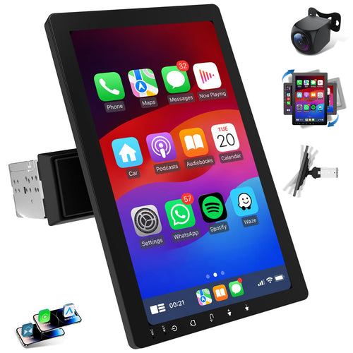 1-DIN Autoradio 10 Zoll Android 13 mit CarPlay, Android Auto & Rückfahrkamera