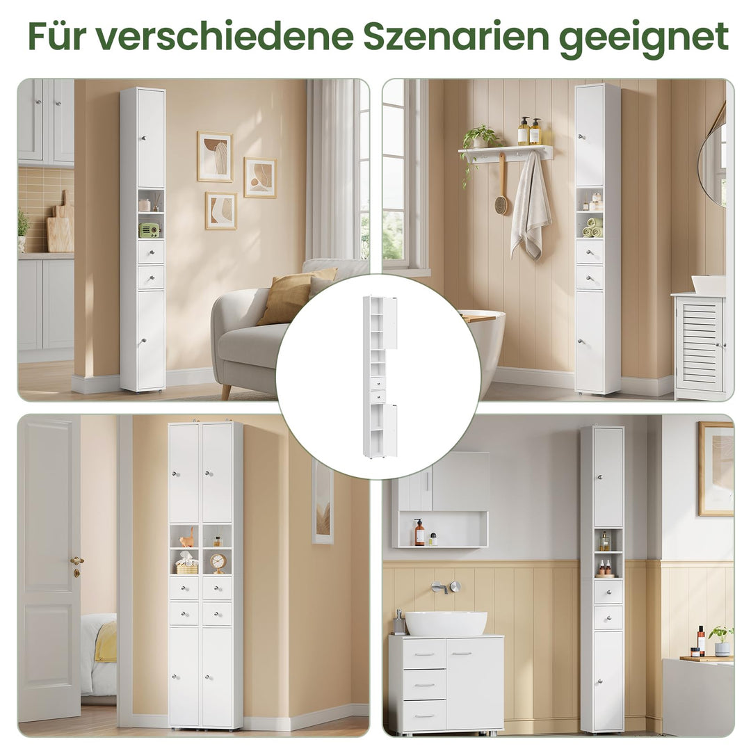 Badezimmerschrank Schmal Hoch 20 cm Weiss mit Schubladen und Tueren - Bild 7