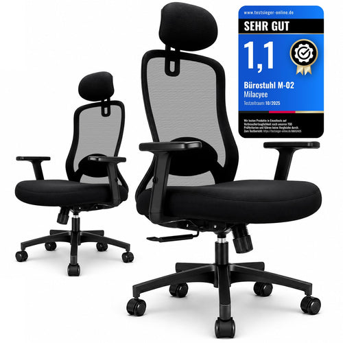 Bürostuhl ergonomisch Netz 4D-Lendenstütze Kopfstütze bis 150 kg