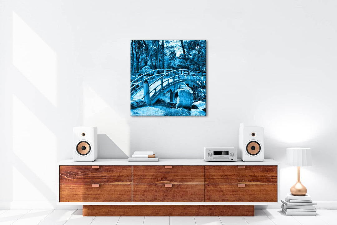 Leinwandbild Japanischer Garten Blau Monochrom 70x70 cm - Bild 5